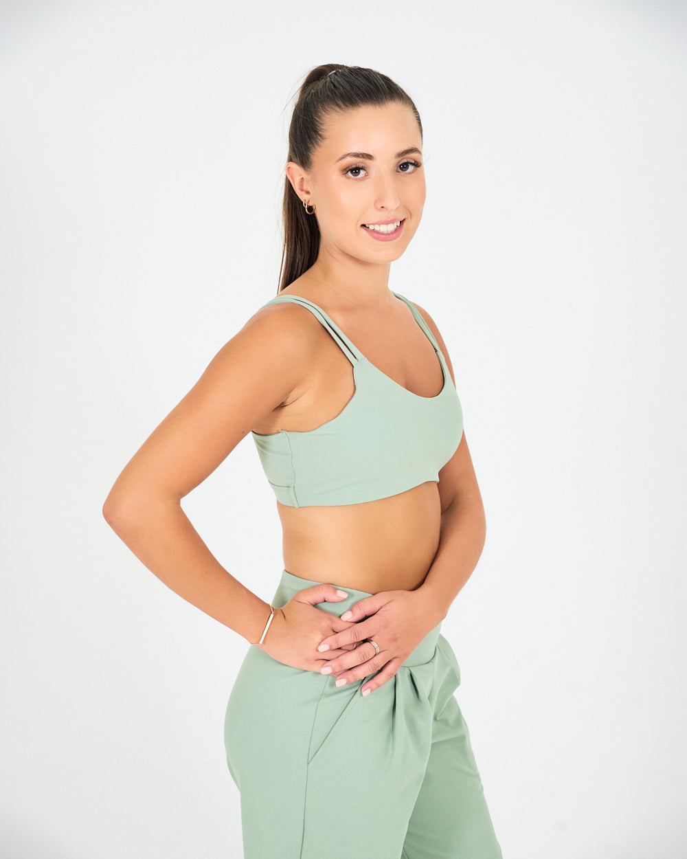 Womens Strappy Sports Bra - Sage Green image 3