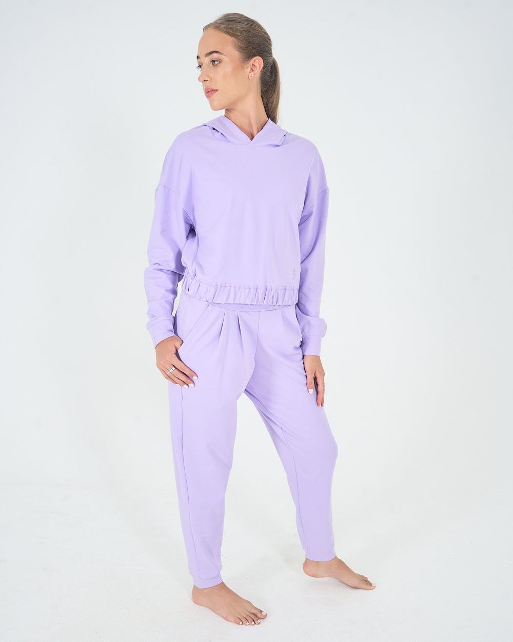 Womens Relaxed Cropped Hoodie - Lilac image 5