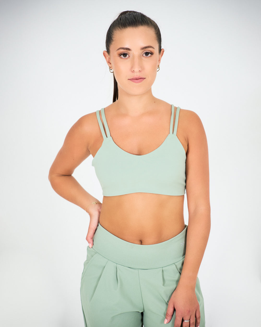 Womens Strappy Sports Bra - Sage Green image 0