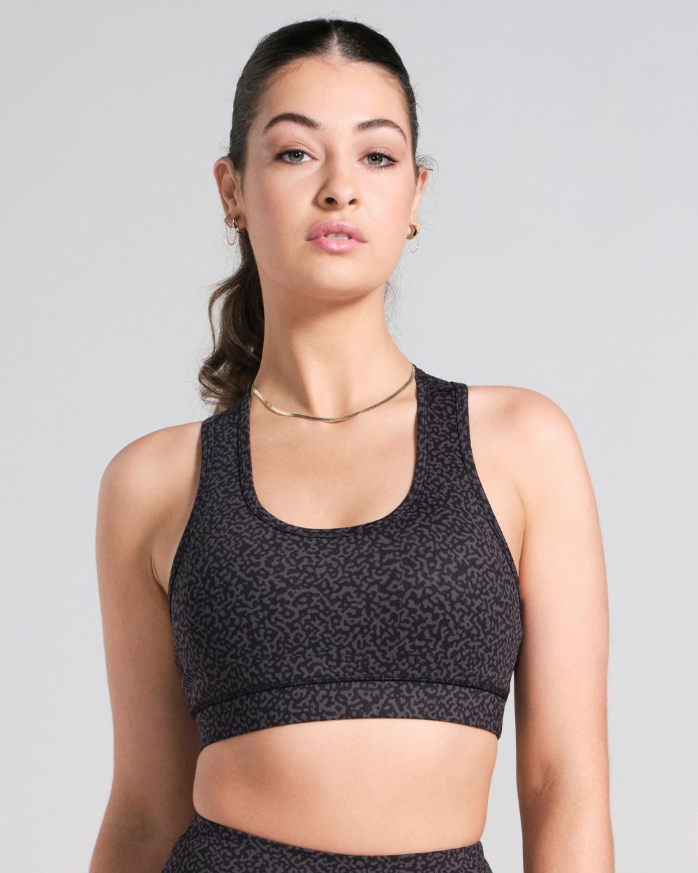 Printed Racerback Sports Bra - Black image 0