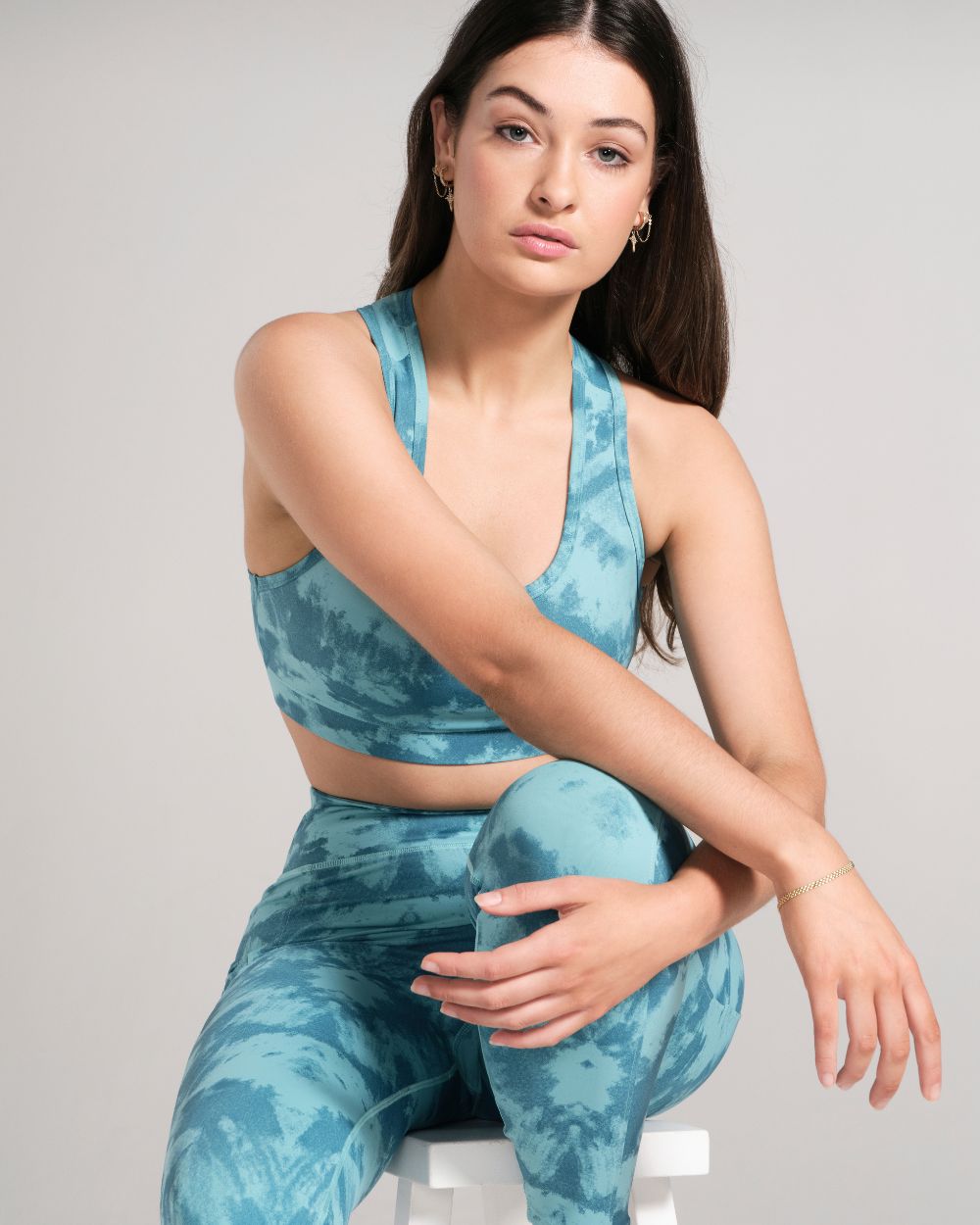 Printed Racerback Sports Bra - Teal image 4