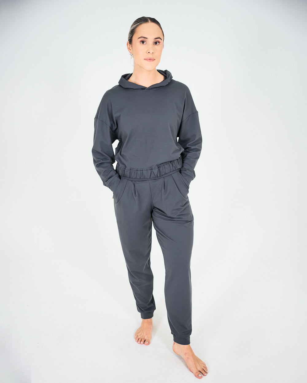 Womens Relaxed Cropped Hoodie - Sapphire Grey image 5