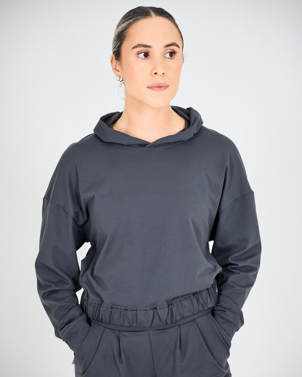 Womens Relaxed Cropped Hoodie - Sapphire Grey image 0