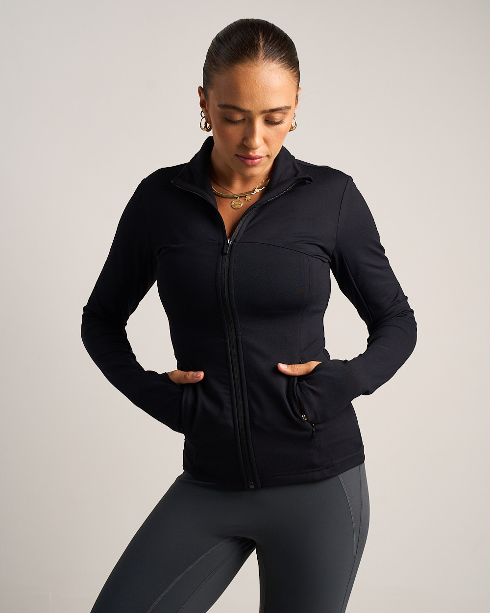 Womens Fitted Long Sleeve Jacket - Black image 2