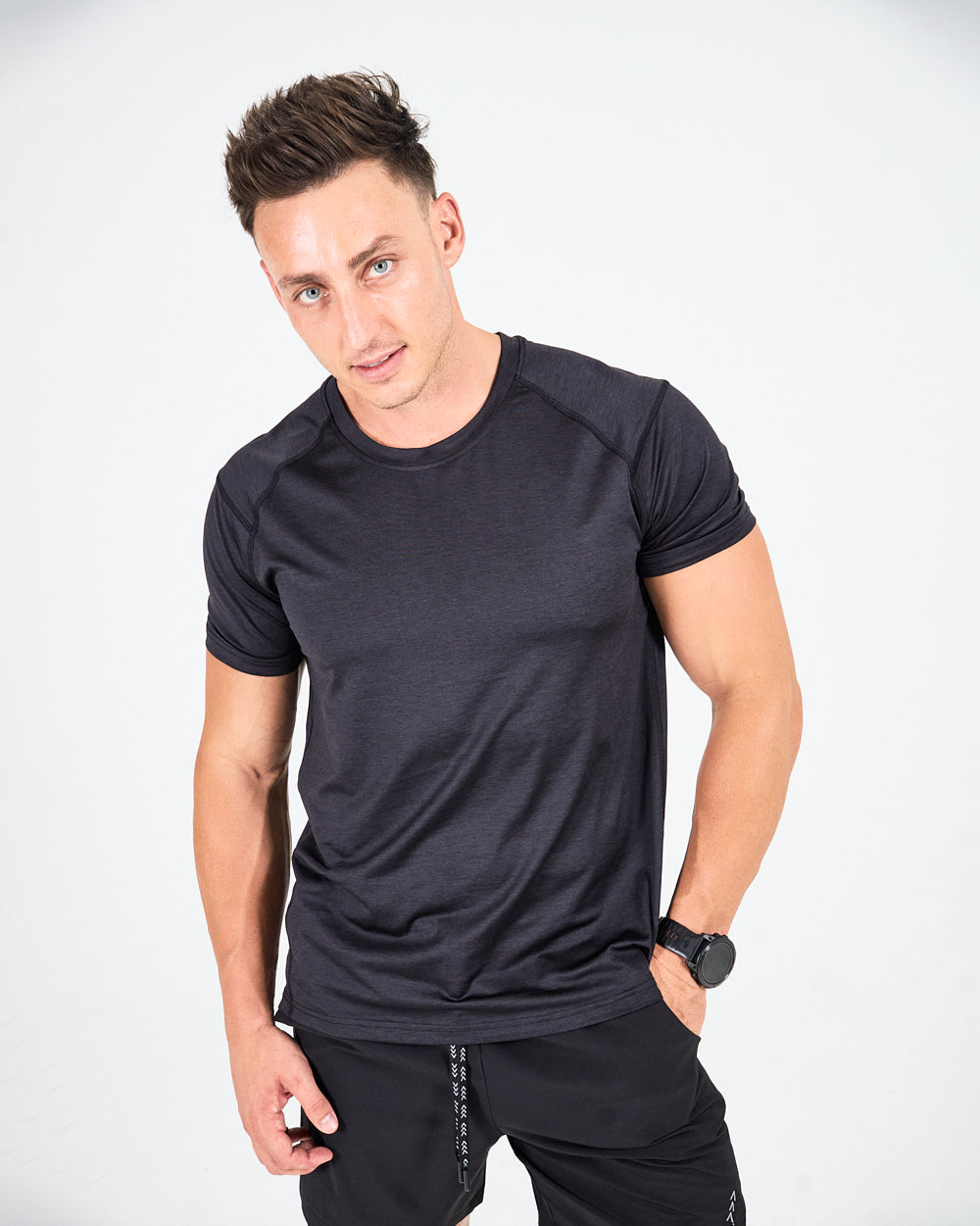 Mens Melange Activ Tee - Black image 0