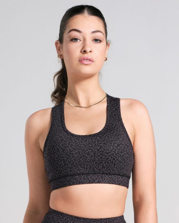 Printed-Racerback-Sports-Bra-Black-Front