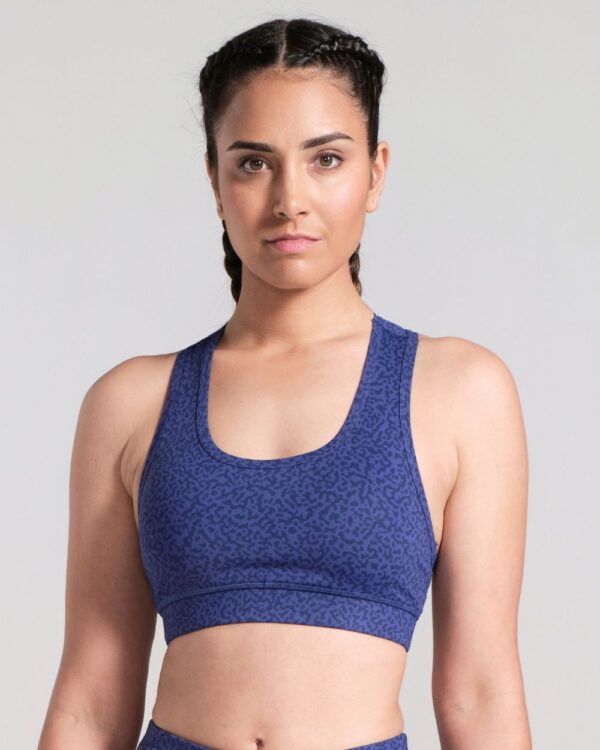 Printed-Racerback-Sports-Bra-Electric-Blue-Front