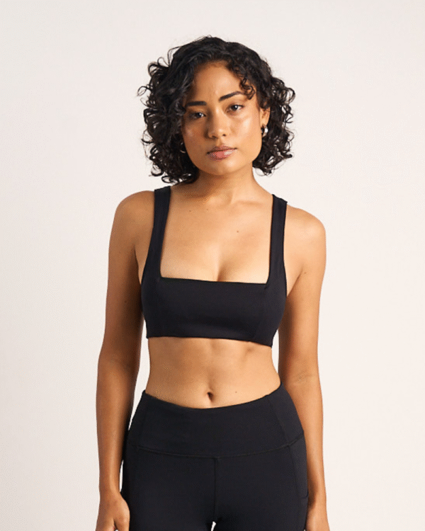 Womens Square Neck Sports Bra - Black